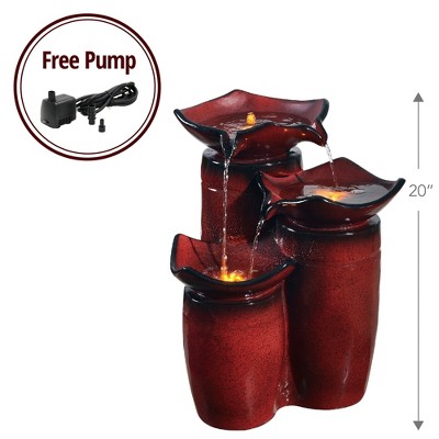 Gradient Red Polyresin 3-Tier Floor Fountain with LED Lights
