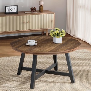 36" Round Coffee Table, Large Accent Tables with Adjustable Feet, Living Room Tables with Thickened Legs and Designed Wood Grain, Easy Assemble - 1 of 4