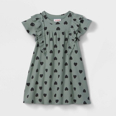 Toddler Girls' Heart Ruffle Short Sleeve Ribbed Dress - Cat & Jack™ Green 