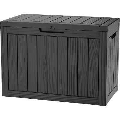 OBOKATA 45 Gallon lockable storage box, waterproof and UV resistant for outdoor mat storage, garden tools and swimming pool accessories storage, Black