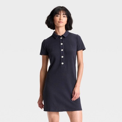 Women's Short Sleeve Knit Mini Shirtdress - Universal Thread™ Navy Blue M