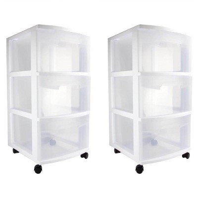 Sterilite Ultra 3 Drawer Cart Plastic Rolling Storage Container (2 Pack)