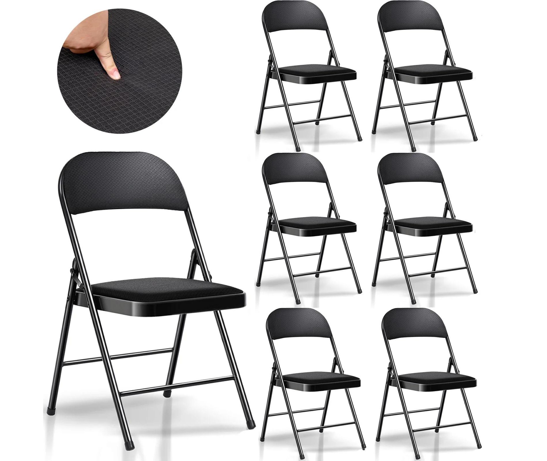 SUGIFT 6 Pack Fabric Padded Folding Chair Portable Dining Chairs , Black