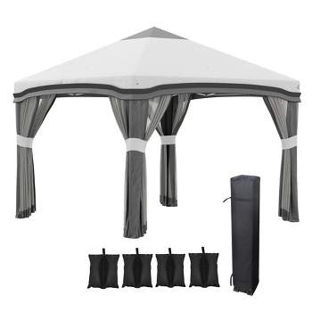 Outsunny 10' x 10' Pop Up Canopy with Nettings, Foldable Party Tent with Wheeled Carry Bag and 4 Sand Bags