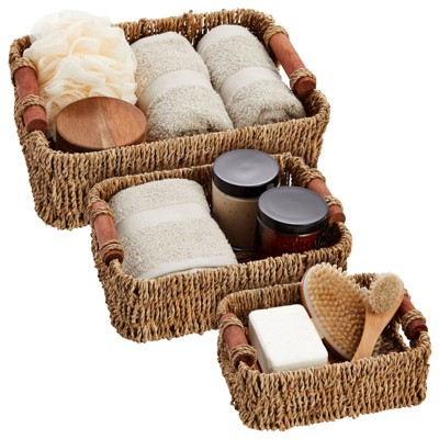 Juvale 2 Pack Small Rectangular Wicker Baskets For Shelves, 6 Inch Wide  Hand Woven Water Hyacinth Baskets : Target