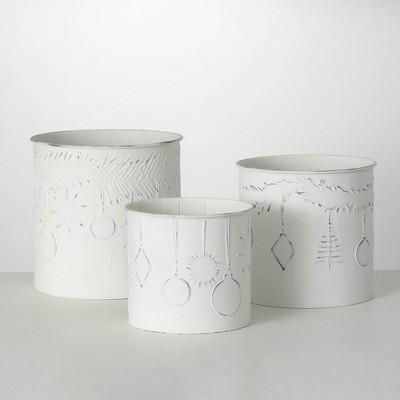 8.75"H, 10.75"H & 12.5"H Sullivans Christmas White Pierced Christmas Planters Set of 3, Indoor Christmas Decor