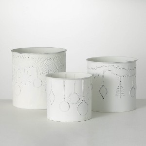 8.75"H, 10.75"H & 12.5"H Sullivans Christmas White Pierced Christmas Planters Set of 3, Indoor Christmas Decor - 1 of 4