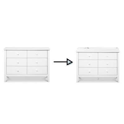 White Pine Wood Double Dresser with Six Drawers