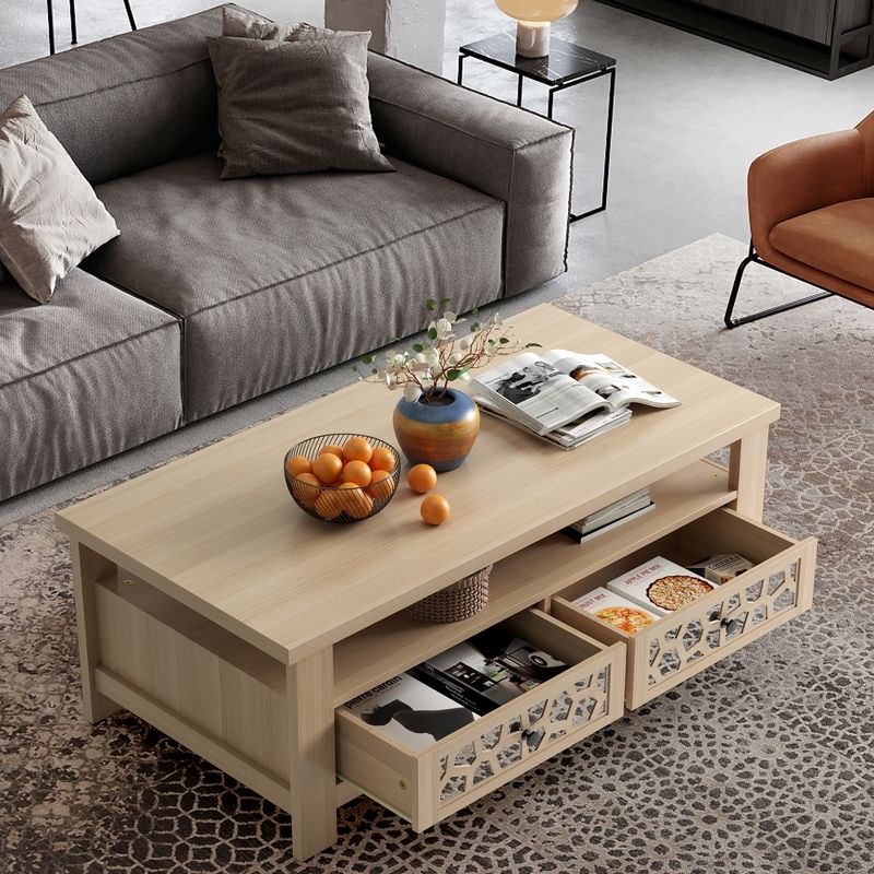 Costway Coffee Table with2 Drawers & Open Shelf Modern Rectangular Wood Living Room Table, 5 of 11