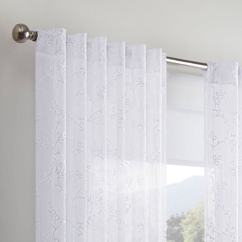 Indochine Embroidered Light Filtering Curtain Panel White - Waverly, 3 of 12
