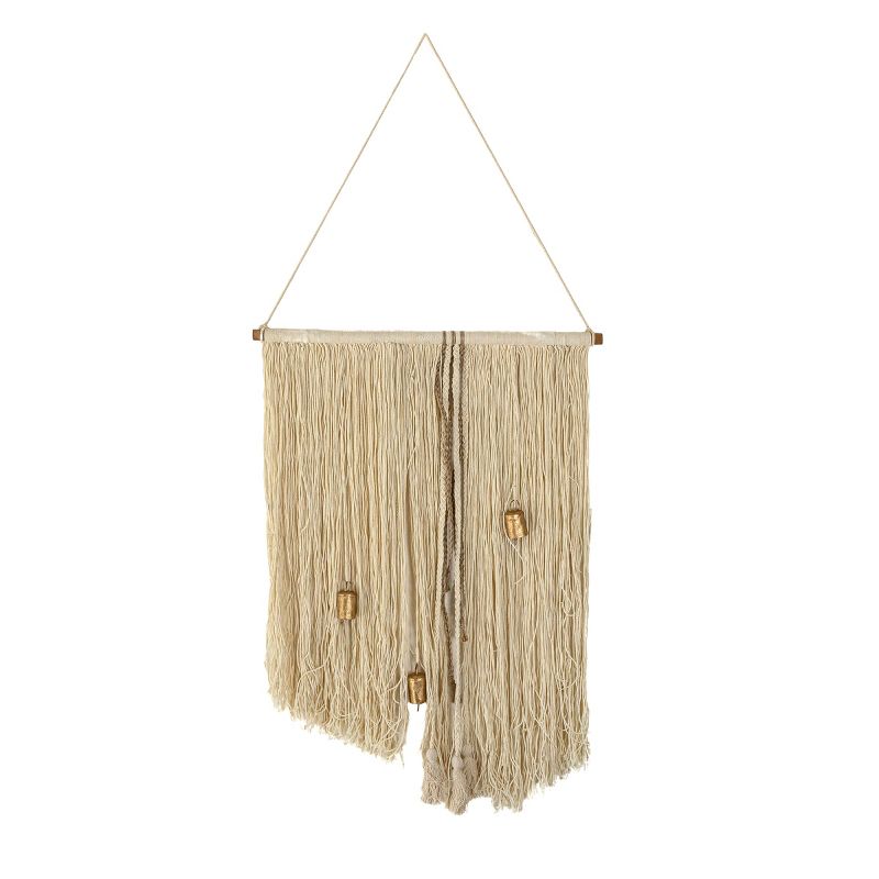 Hand Woven Yarn with Metal Bells Wall Art Cotton, Wood Dowel & Jute by Foreside Home & Garden, 1 of 7