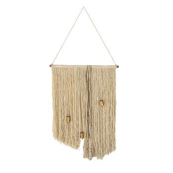 Hand Woven Yarn with Metal Bells Wall Art Cotton, Wood Dowel & Jute by Foreside Home & Garden