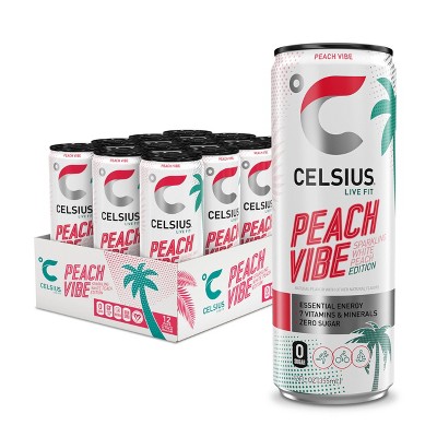 Celsius Sparkling Peach Vibe, Functional Essential Energy Drink 12 Fl Oz (Pack Of 12)