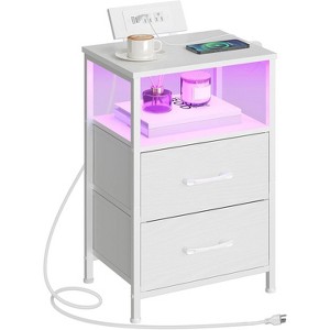 MaseiKar Nightstand with Charging Station, Bedside Table with LED Lights and 2 Fabric Drawers, End Table with 2 AC Outlets and USB Port - 1 of 4