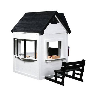 Oceano White and Black Wooden Playhouse with Kitchen and Garden