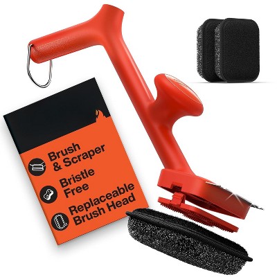 Attop BBQ Grill Brush Bristle Free - 17" Safe Steam Grill Cleaner Brush with Scraper and 3 Brush Heads