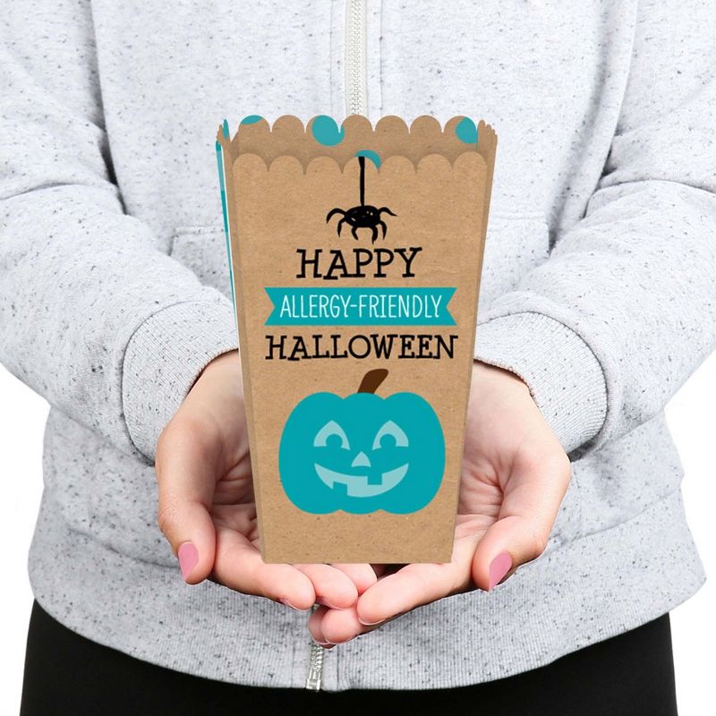 Big Dot of Happiness Teal Pumpkin - Halloween Allergy Friendly Trick or Trinket Favor Popcorn Treat Boxes - Set of 12, 3 of 5