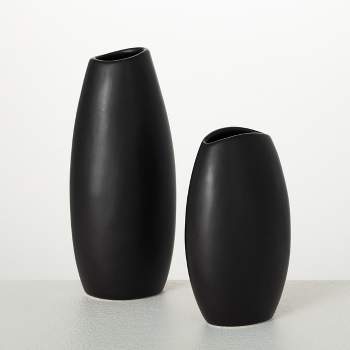 Sullivans 6" & 8" Modern Matte Black Vase - Set of 2