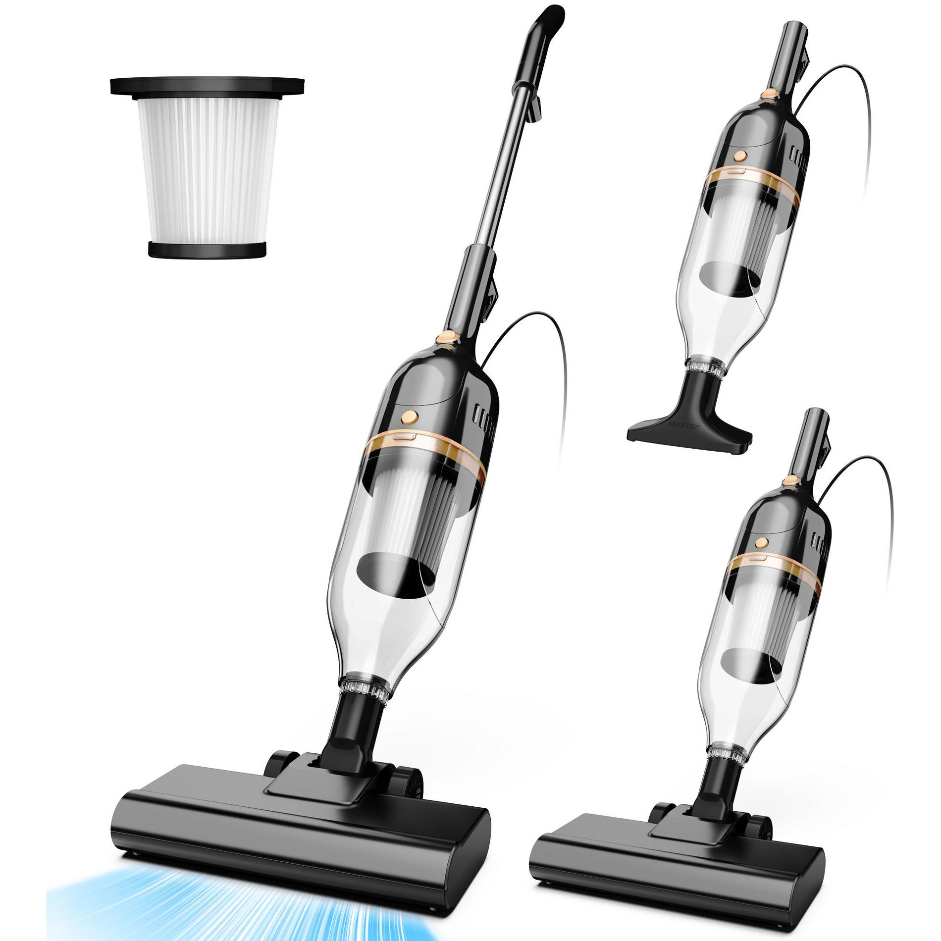 YOMA R7 3-in-1 Corded Stick Vacuum Cleaner 600W Powerful Suction Lightweight Bagless Vacuum with HEPA Filter Multi-Surface Black