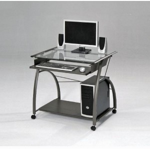 XIYUYEU Home Office Desk Modern Writing Desk with Keyboard Tray and Glass Desktop for Office, Study - 1 of 4