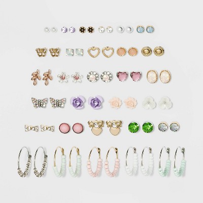 Gold and Silver Plate with Stone Multi Stud Earring Set 30pc - Wild Fable™