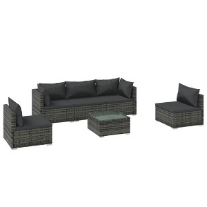 vidaXL Patio Lounge Set - 6 Piece Outdoor Sectional Sofa in Gray Poly Rattan with Anthracite Cushions, Water-Resistant Material, Modular Design - 1 of 4