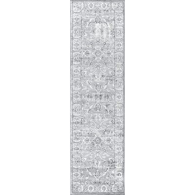 Elegant Gray Persian-Inspired Flat Woven Synthetic Area Rug