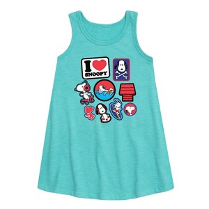 - Peanuts - I Heart Snoopy Patches Graphic Sleeveless Aline Dress - 1 of 4