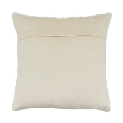 Ivory Grid Faux Rabbit Fur Square Throw Pillow 18"