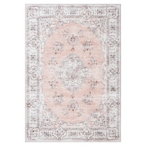 Washable Area Rug with Rubber Backing Low Pile Floral Vintage Rug Large Foldable Stain Resistant Indoor Carpet for Living Room Bedroom - 1 of 4