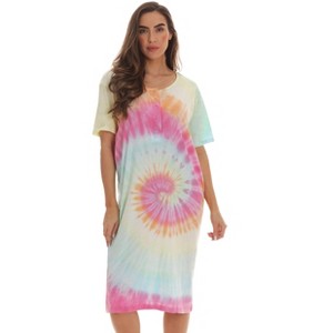 Just Love Womens Nightgown - Tie Dye Short Sleeve Henley Oversized Sleepwear Gown - 1 of 3