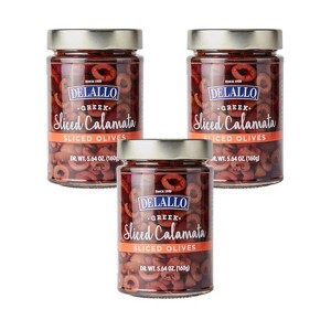 DeLallo Greek Sliced Kalamata Olives, 5.64 oz. Jar, (3 Pack), All Natural, Brine Cured - 1 of 4