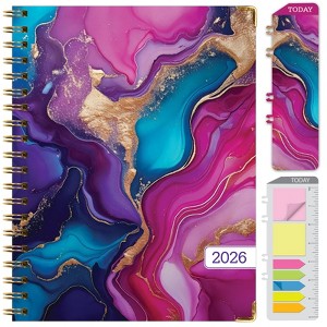HARDCOVER 2026 Planner, 8.5"x11": 14 Months (Nov 2025-Dec 2026), Daily/Weekly/Monthly,  Bookmark, Pocket Folder w Sticky Notes (Pink Purple Marble) - 1 of 4
