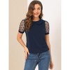 INSPIRE CHIC Women's Vintage Peter Pan Collar Puff Polka Dots Mesh Short Sleeve Blouse - 3 of 4
