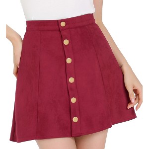 INSPIRE CHIC Women's Faux Suede Button Front A-Line High Waisted Mini Short Skirt - 1 of 4