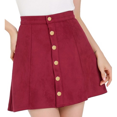 Inspire Chic Women s Faux Suede Button Front A line High Waisted Mini Short Skirt Dark Red Large Target