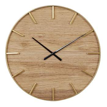 24"x24" Wooden Wall Clock with Gold accents Brown - Olivia & May