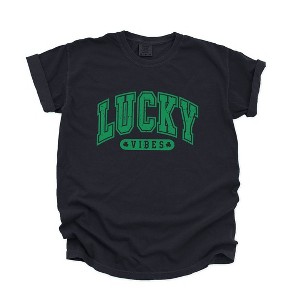 Simply Sage Market Women's Lucky Vibes Distressed Short Sleeve Garment Dyed Tee - 1 of 4