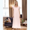 ADR Women's Cotton Nightgown, Short Sleeve Lace Trimmed Button Up Long Vintage Night Dress Gown - 2 of 4