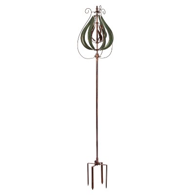 Evergreen 87.5"H Misting Wind Spinner, Copper and Verdigris Tulip