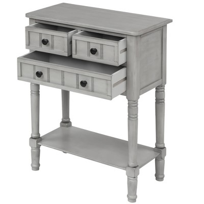 Bellemave Narrow Console Table, Slim Sofa Table with Three Storage Drawers and Bottom Shelf for Living Room,  Easy Assembly (Gray Wash)