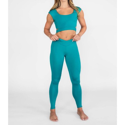 Women's Recycled Poly Criss Cross Waist Band Legging with Back Pocket - Body Wrappers