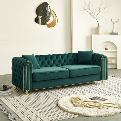 NicBex 86.2 Inch Velvet Tufted 2-Seat Sofa with 2 Throw Pillows for Living Room,Apartment,Bedroom