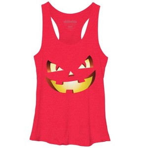 Women's Design By Humans Halloween Pumpkin Evil Smiley Face By artdim Racerback Tank Top - 1 of 3