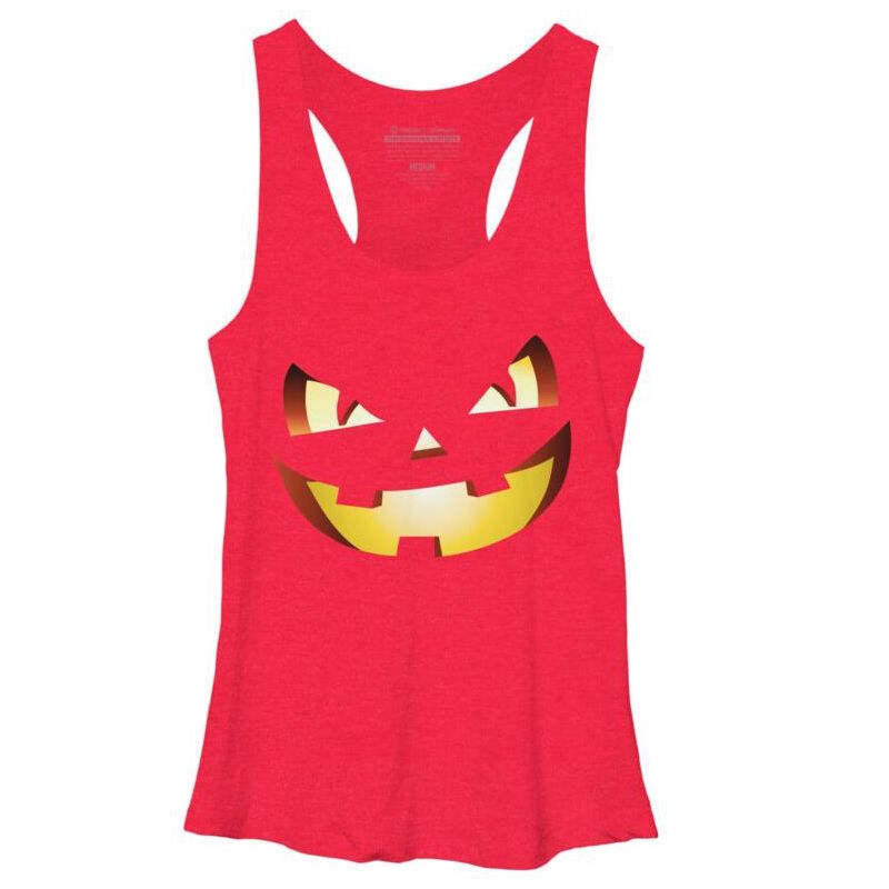 Women's Design By Humans Halloween Pumpkin Evil Smiley Face By artdim Racerback Tank Top, 1 of 4