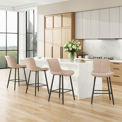 MAYEERTY Khaki 2-Pack Faux Leather Counter Bar Stools, Modern Design for Kitchen Islands & Dining Rooms