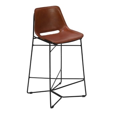 29" Bar Height Chair with Curved Leatherette Seat and Metal Frame Tan Brown/Black - The Urban Port