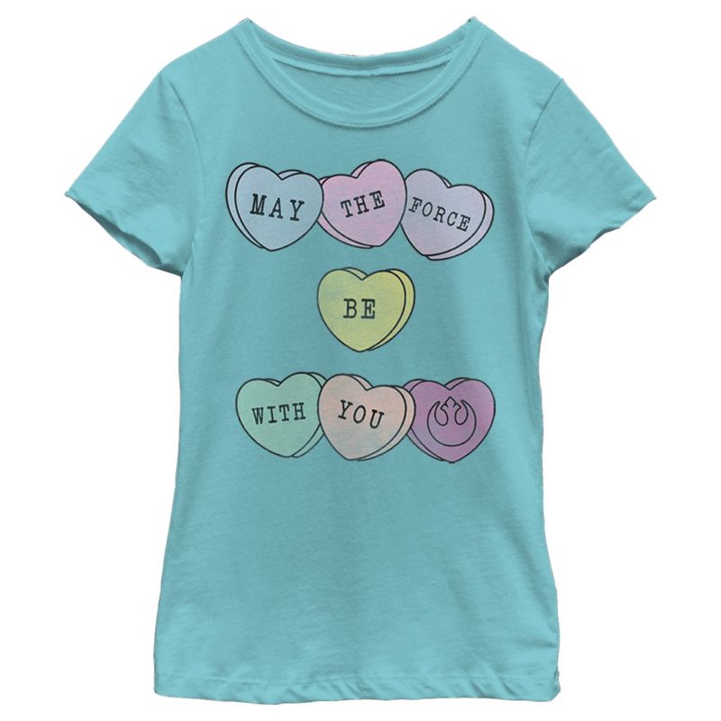 Girl's Star Wars Valentine's Day May Force Candy Heart T-Shirt, 1 of 4