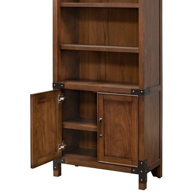 72" Black Wood Adjustable Bookcase with Doors