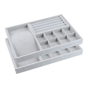 Unique Bargains Stackable Velvet Jewelry Organizer Trays with Removable Dividers for Drawer Set of 2 - 1 of 4